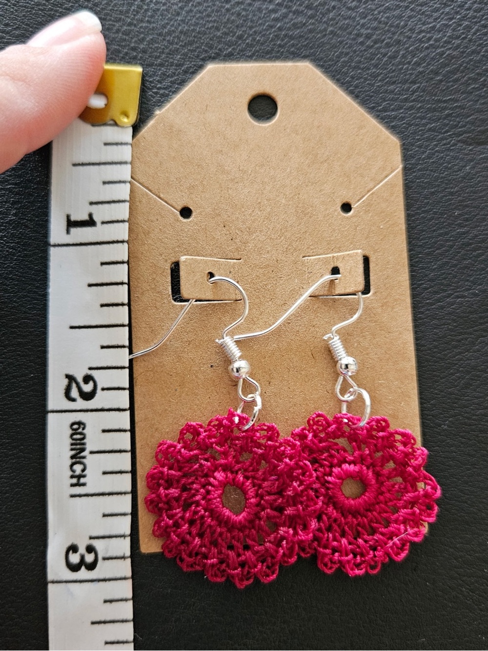 Handmade Pink Crochet Dangle Earrings - Unbranded